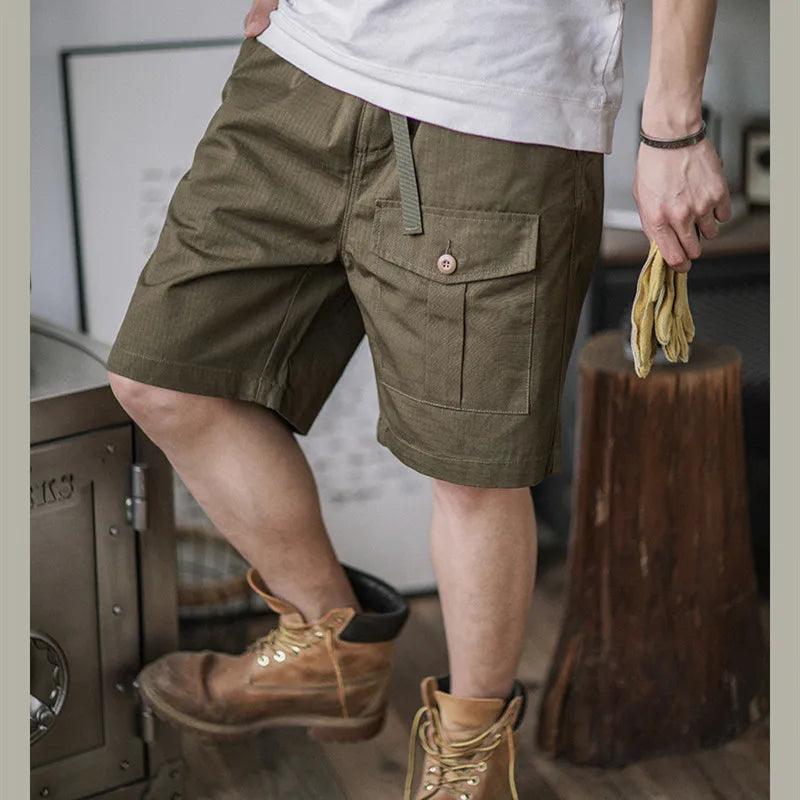 Multi-Pocket Cotton Hiking Capri Shorts
