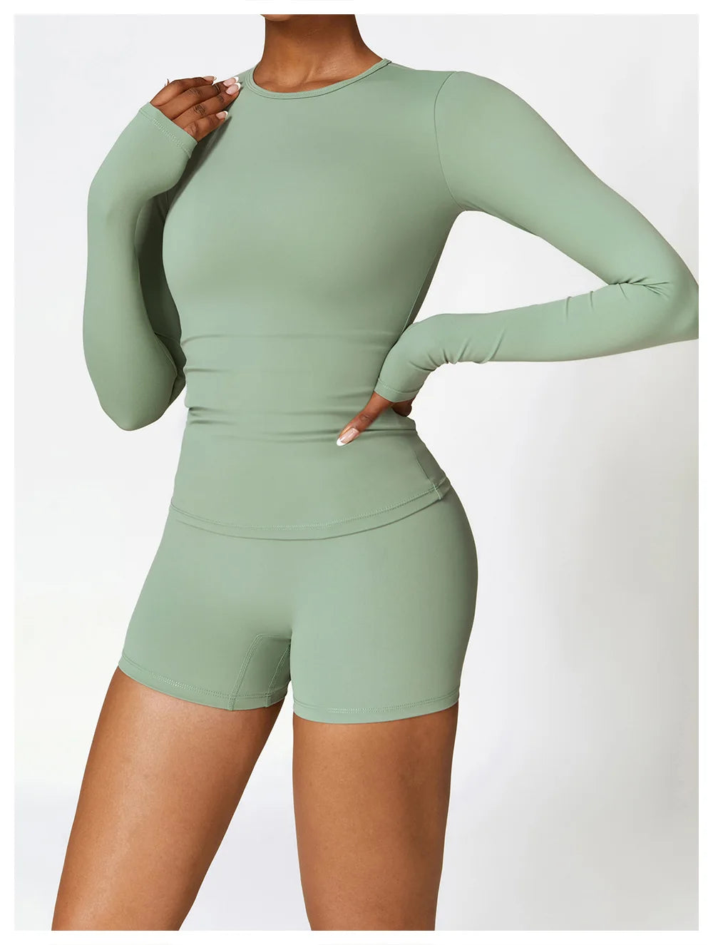 Seamless Harmony Yoga Set - Long Sleeve Tee & Shorts