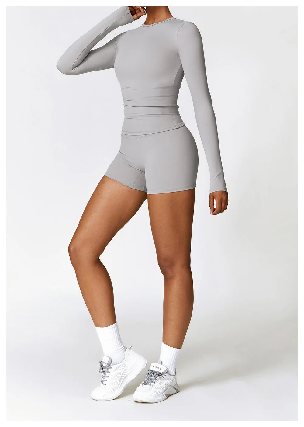 Seamless Harmony Yoga Set - Long Sleeve Tee & Shorts