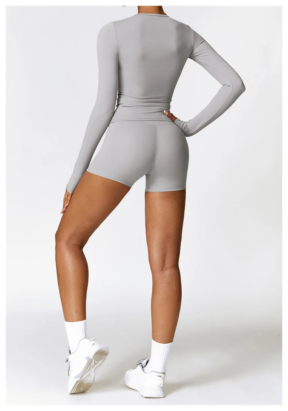 Seamless Harmony Yoga Set - Long Sleeve Tee & Shorts