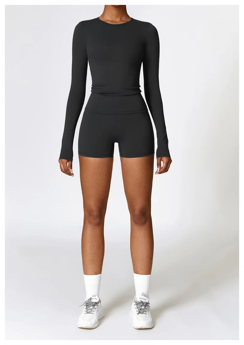 Seamless Harmony Yoga Set - Long Sleeve Tee & Shorts