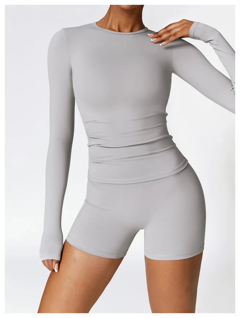 Seamless Harmony Yoga Set - Long Sleeve Tee & Shorts