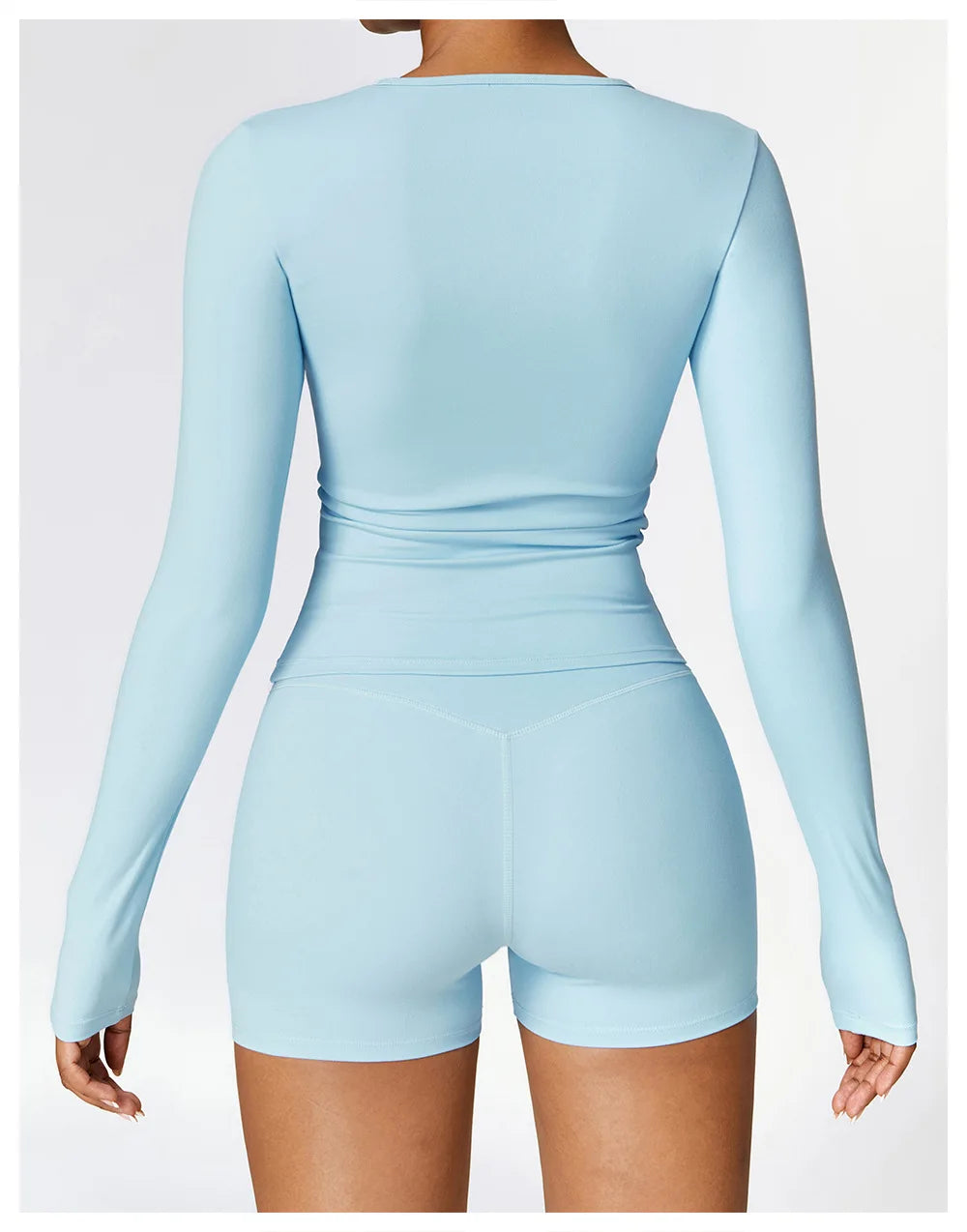 Seamless Harmony Yoga Set - Long Sleeve Tee & Shorts