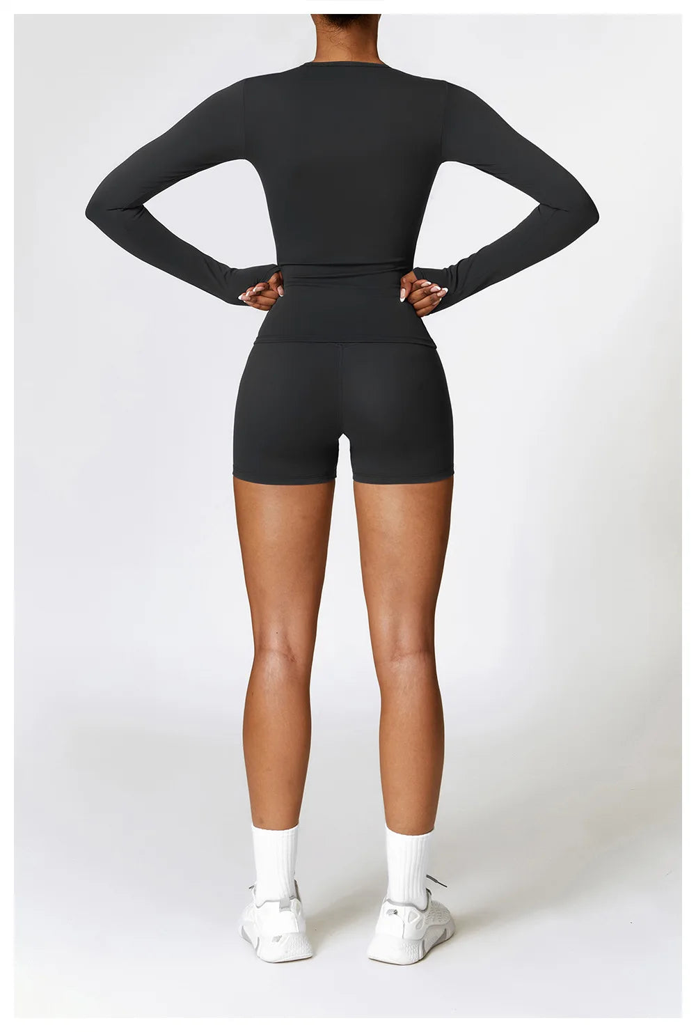 Seamless Harmony Yoga Set - Long Sleeve Tee & Shorts