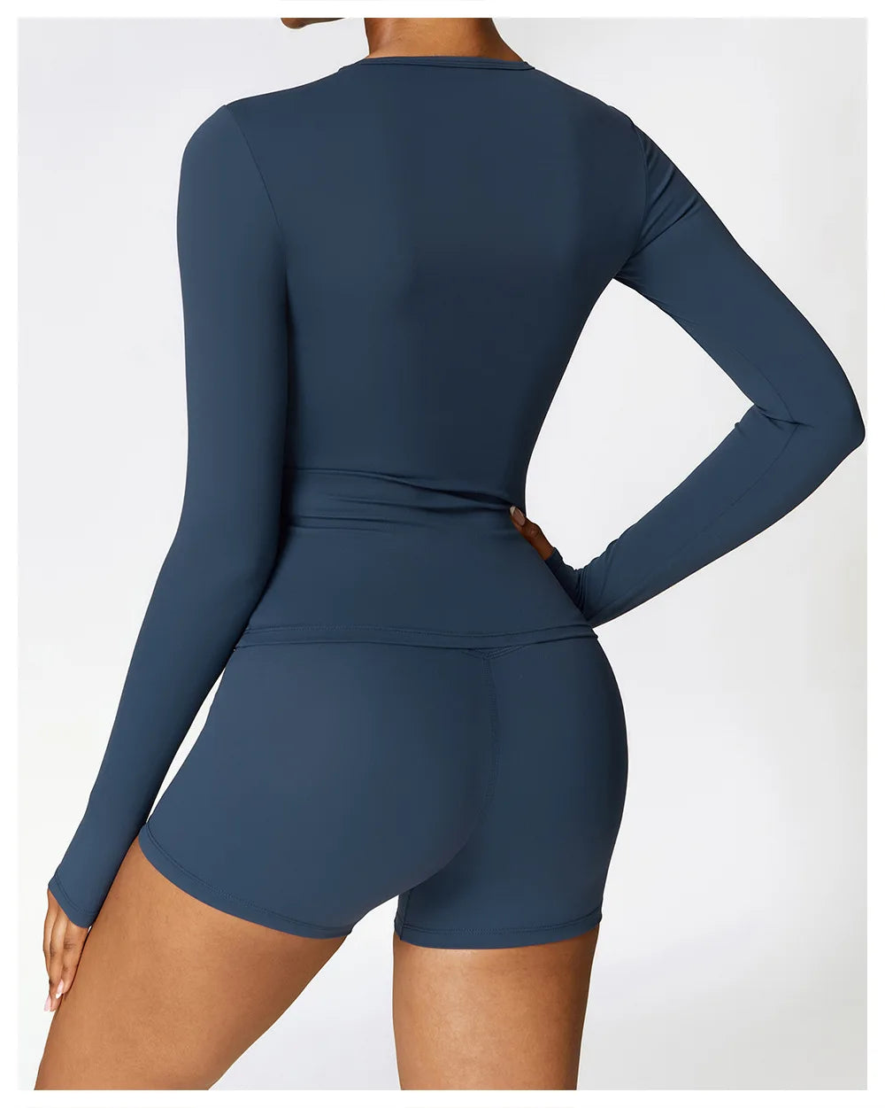 Seamless Harmony Yoga Set - Long Sleeve Tee & Shorts