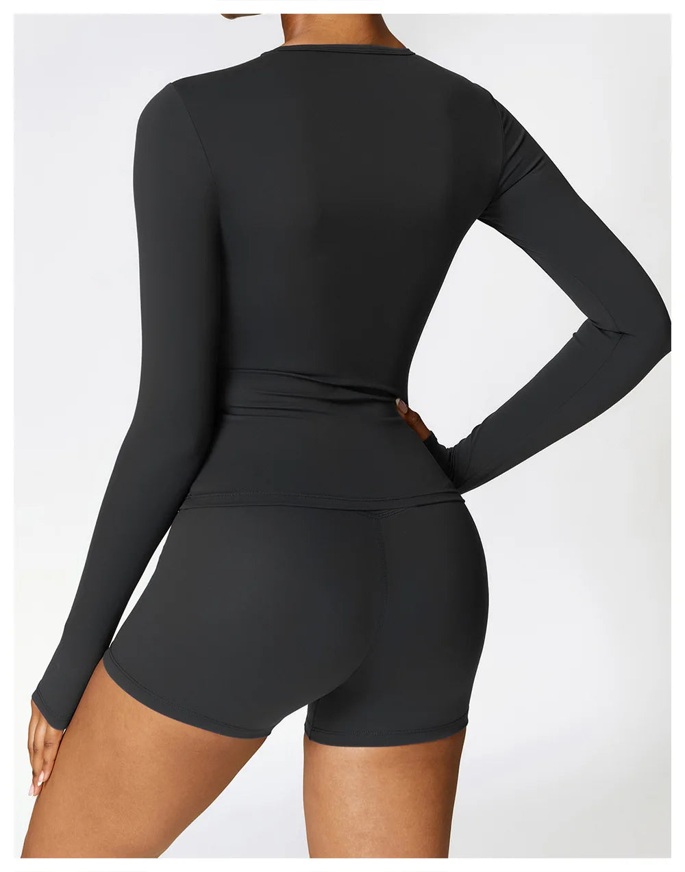 Seamless Harmony Yoga Set - Long Sleeve Tee & Shorts